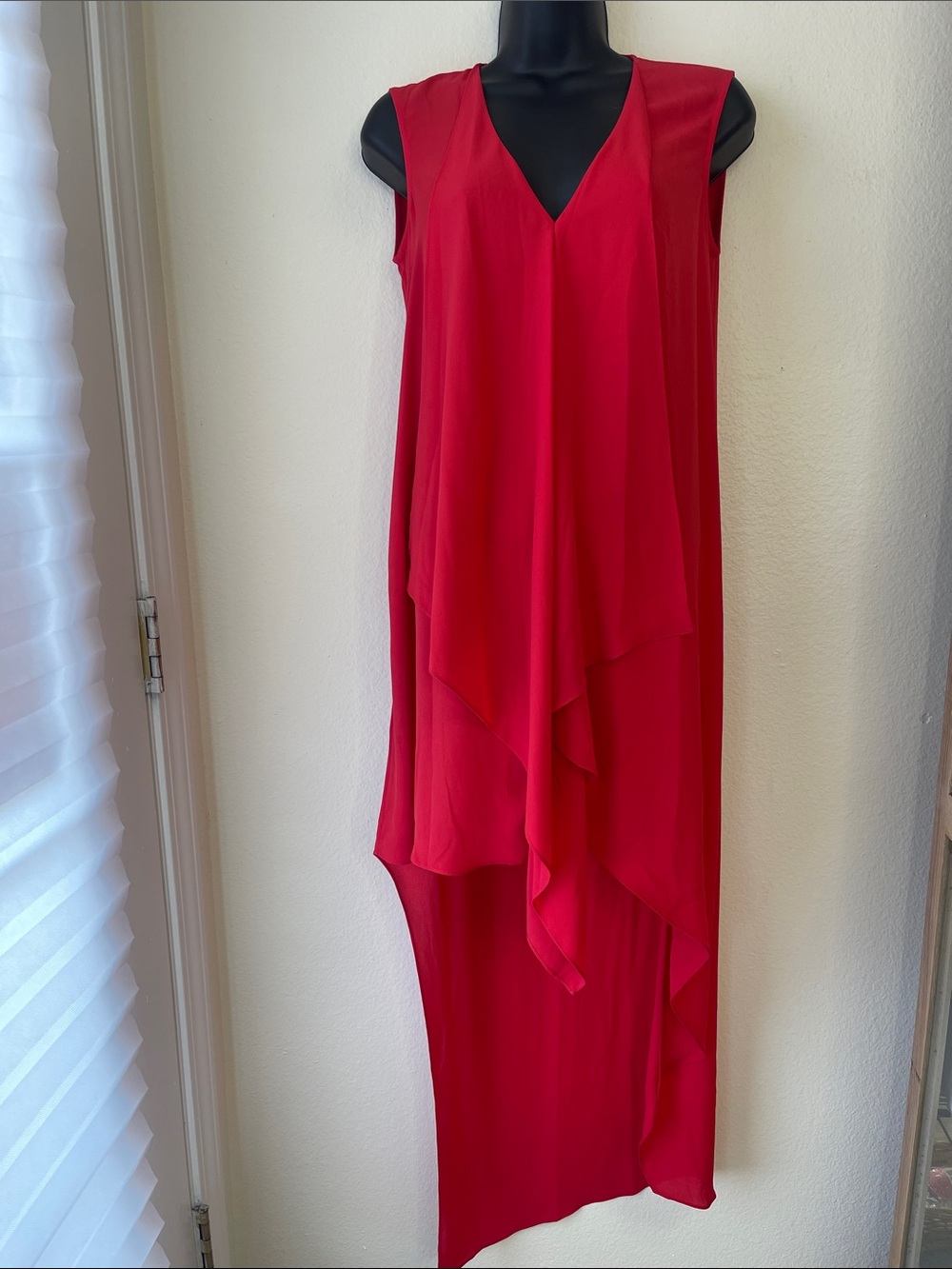 BDG Sleeveless Draped High-Low Dress in Red